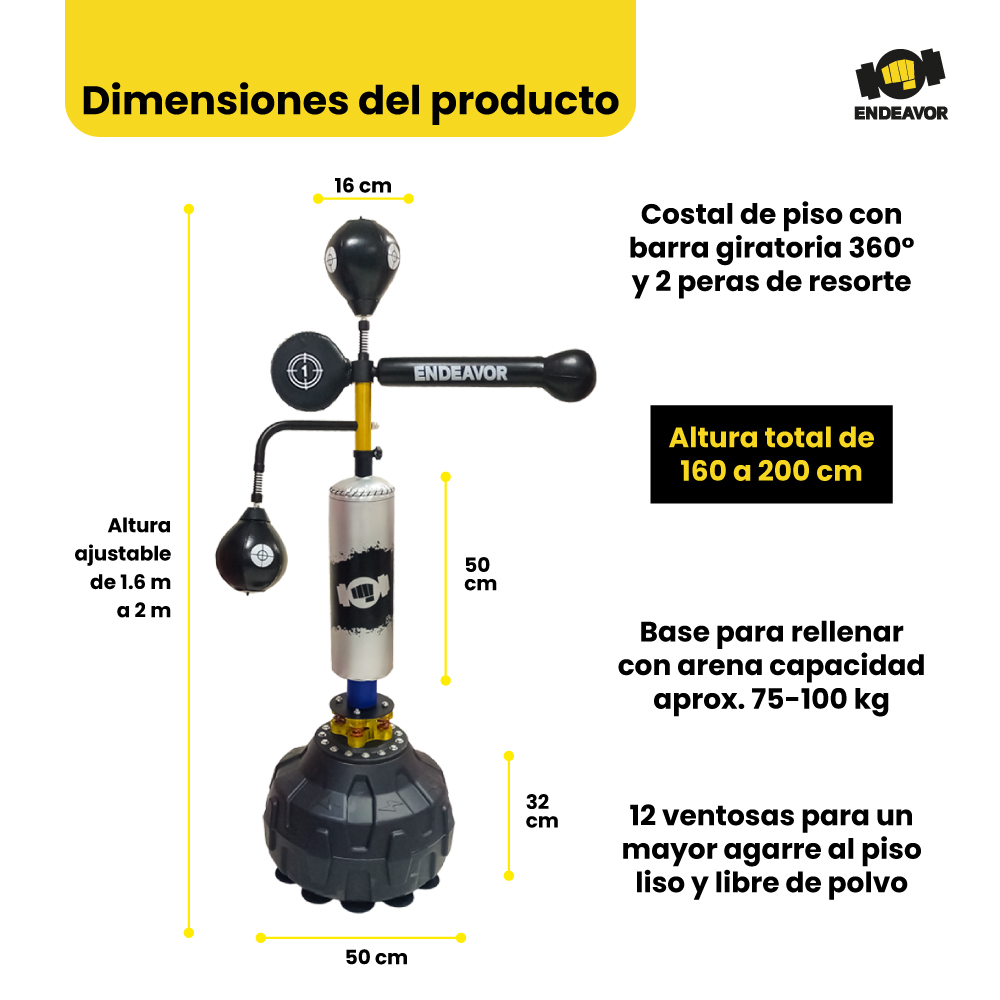Costal de piso boxeo multiobjetivo brazo 360 y peras - ENDEAVOR - Imagen 4