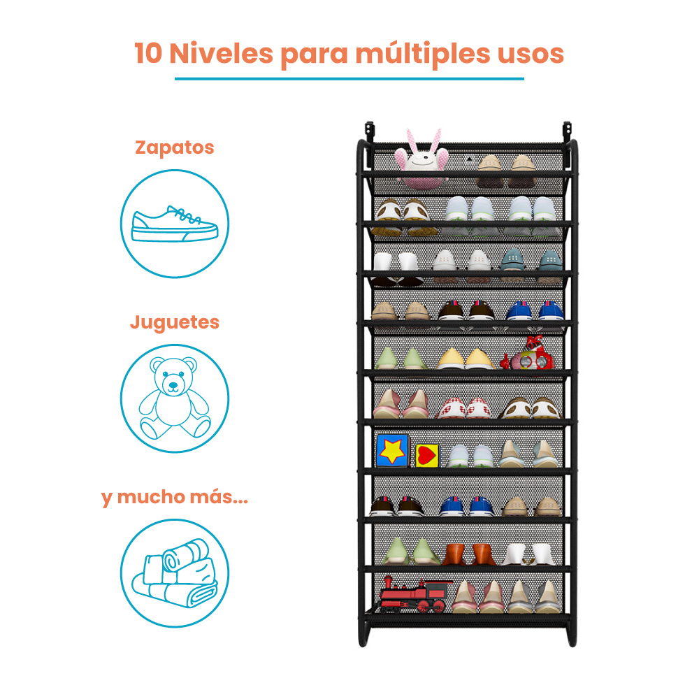 Organizador Zapatero Multiusos 10 Niveles 30 Pares para Puerta - Imagen 8