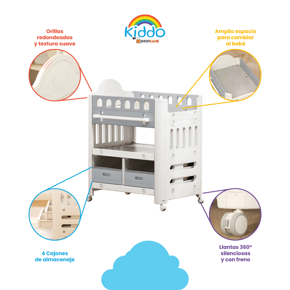 Cuna cambiador con ruedas pañalero - Kiddo - Imagen 7
