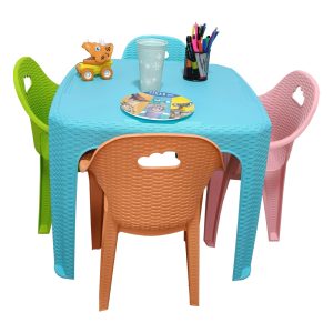 Kit Mesa Cuadrada con 4 Sillas tipo Rattan