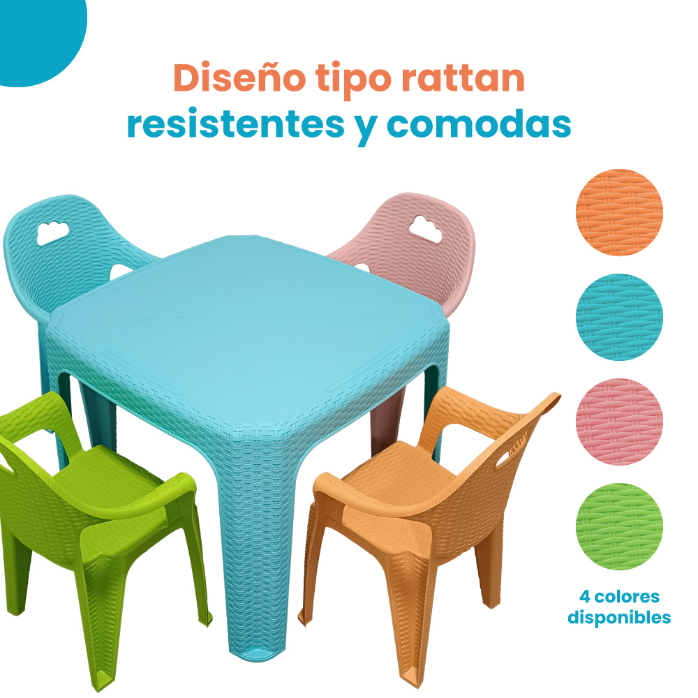 Kit Mesa Cuadrada con 4 Sillas tipo Rattan - Imagen 5