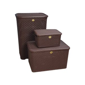 Combo 3 Canastas tipo Rattan Ropa con Tapa Grande, mediana y chica