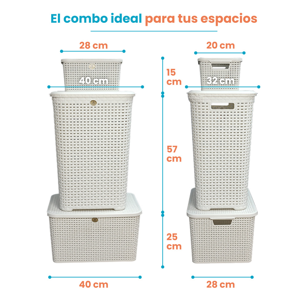 Combo 3 Canastas tipo Rattan Ropa con Tapa Grande, mediana y chica - Imagen 5