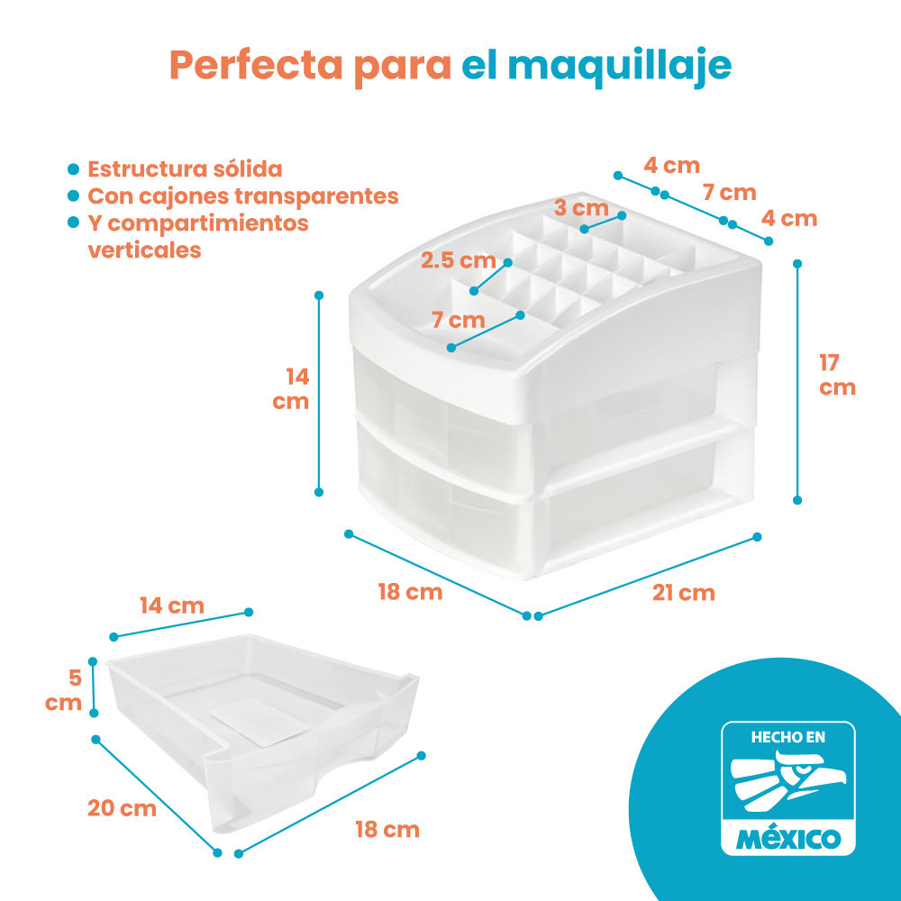 Organizador Cosmetiquera Maquillaje 2 Cajones Transparente - Imagen 5