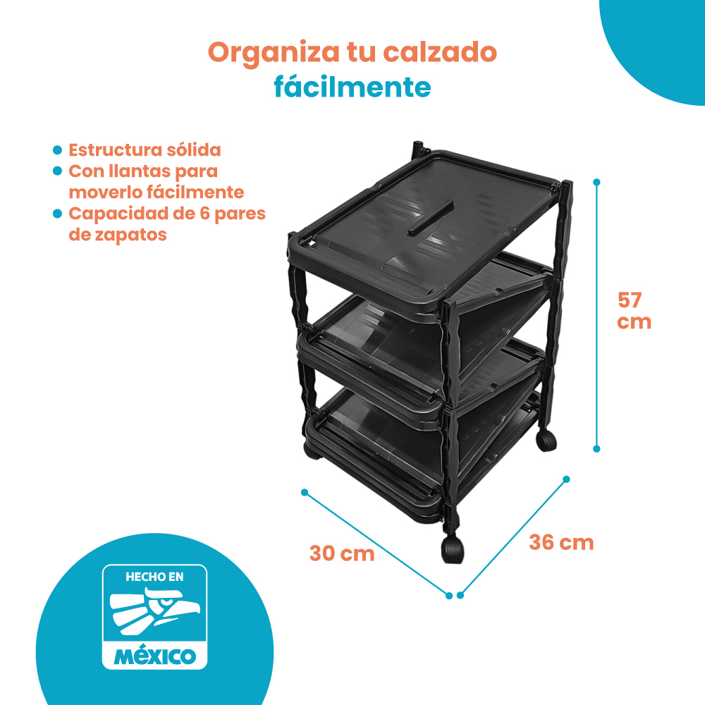 Organizador Zapatero Vertical 3 niveles 6 Pares Negro - Imagen 5