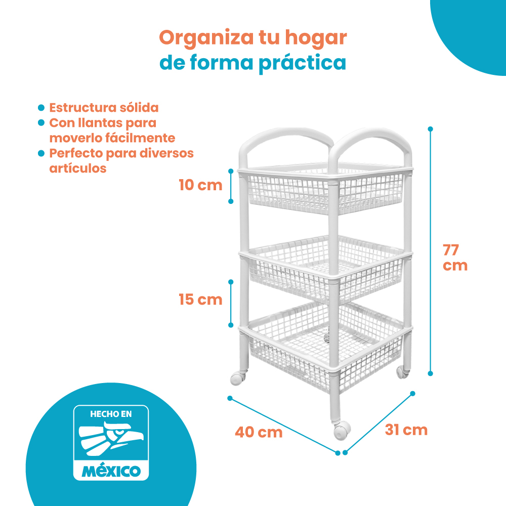 Organizador Multiusos Rack Carrito 3 Cestas Rectangular - Imagen 5