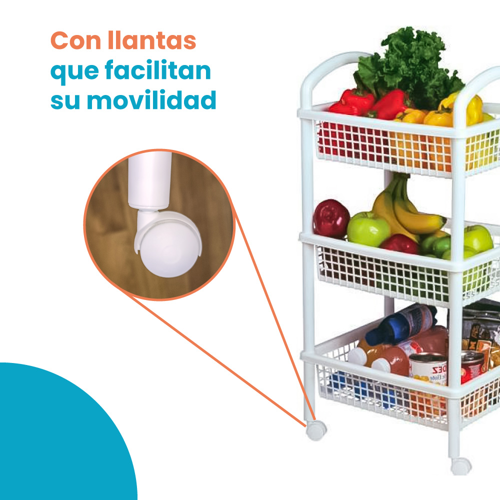 Organizador Multiusos Rack Carrito 3 Cestas Rectangular - Imagen 7