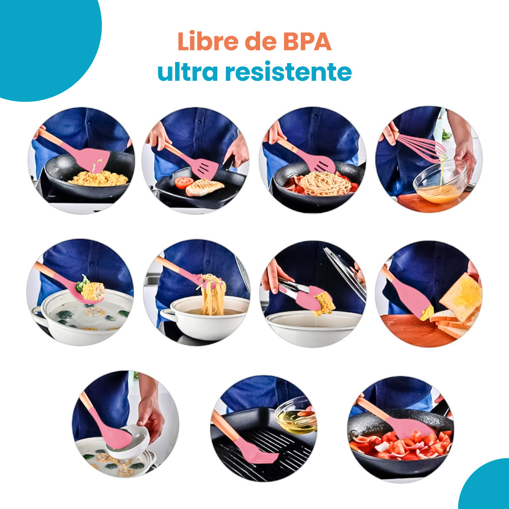 Set de utensilios para cocina silicón 12 piezas antiadherente - Imagen 6