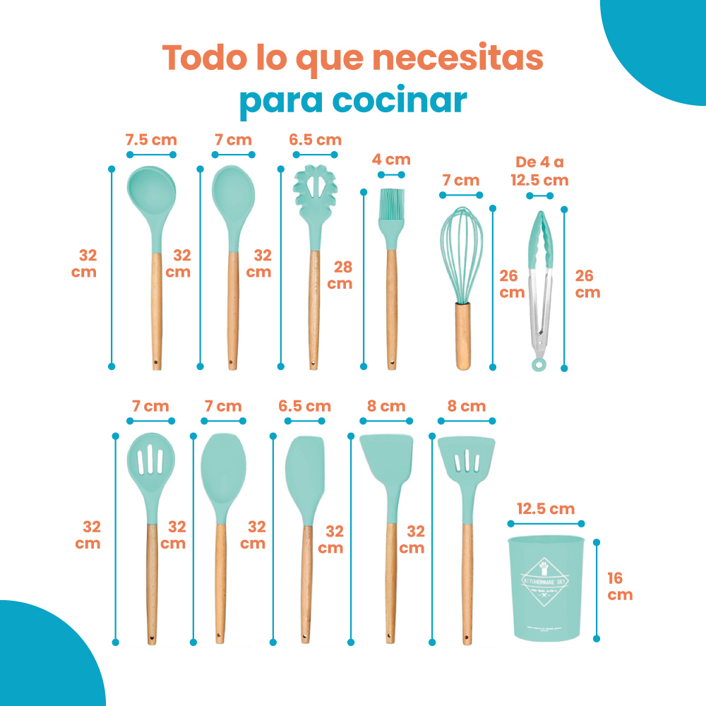 Set de utensilios para cocina silicón 12 piezas antiadherente - Imagen 7