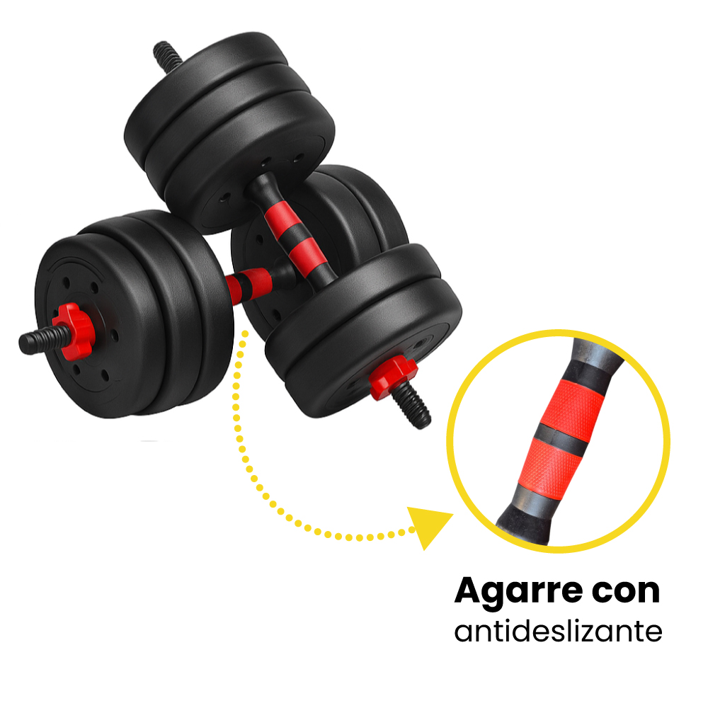 Mancuernas peso ajustable con barra y discos plástico - Imagen 3