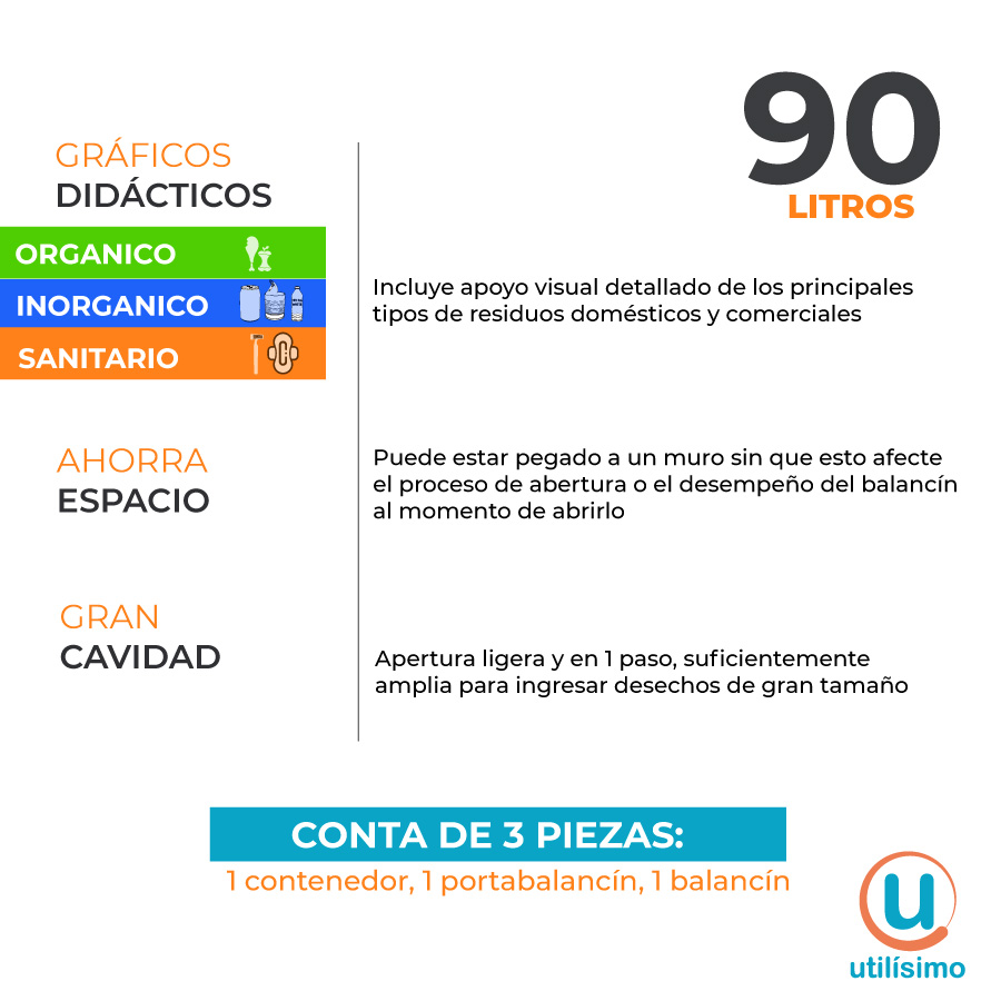 BOTE CONTENEDOR PARA BASURA CON TAPA BALANCIN 90 LITROS - Imagen 10