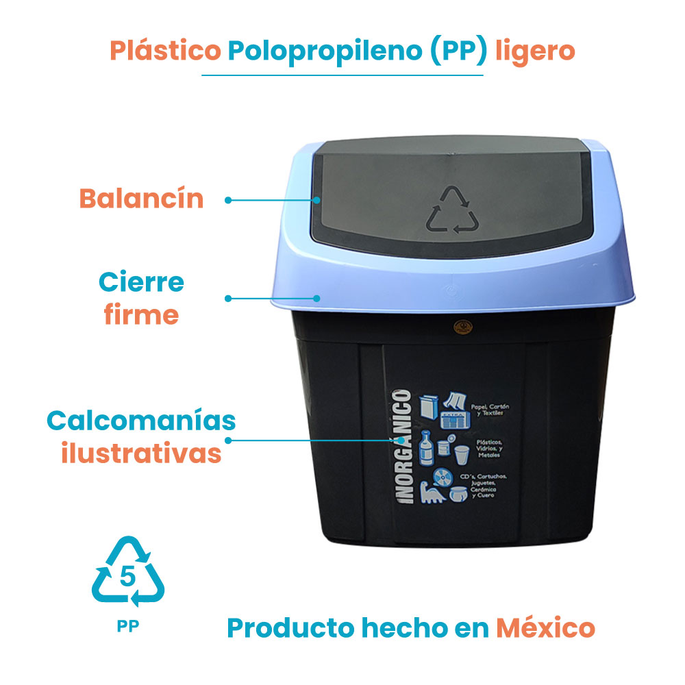 BOTE CONTENEDOR PARA BASURA CON TAPA BALANCIN 90 LITROS - Imagen 9