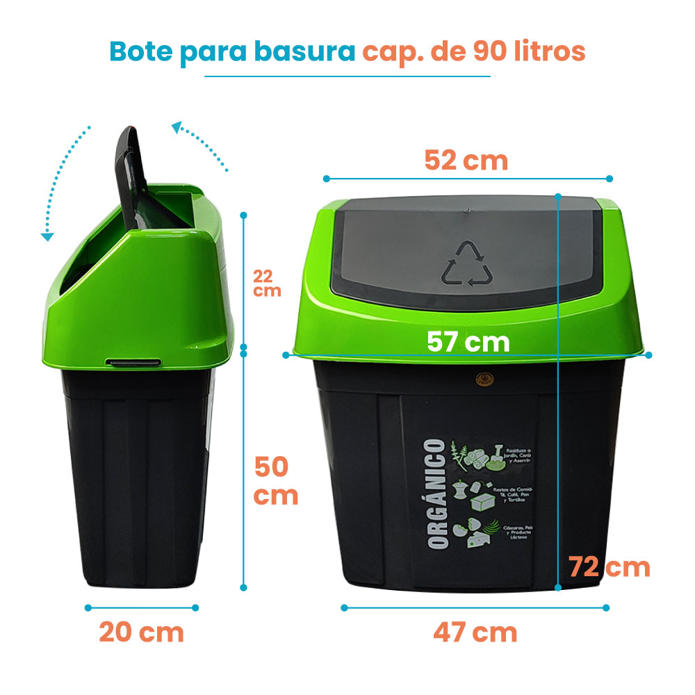 BOTE CONTENEDOR PARA BASURA CON TAPA BALANCIN 90 LITROS - Imagen 2