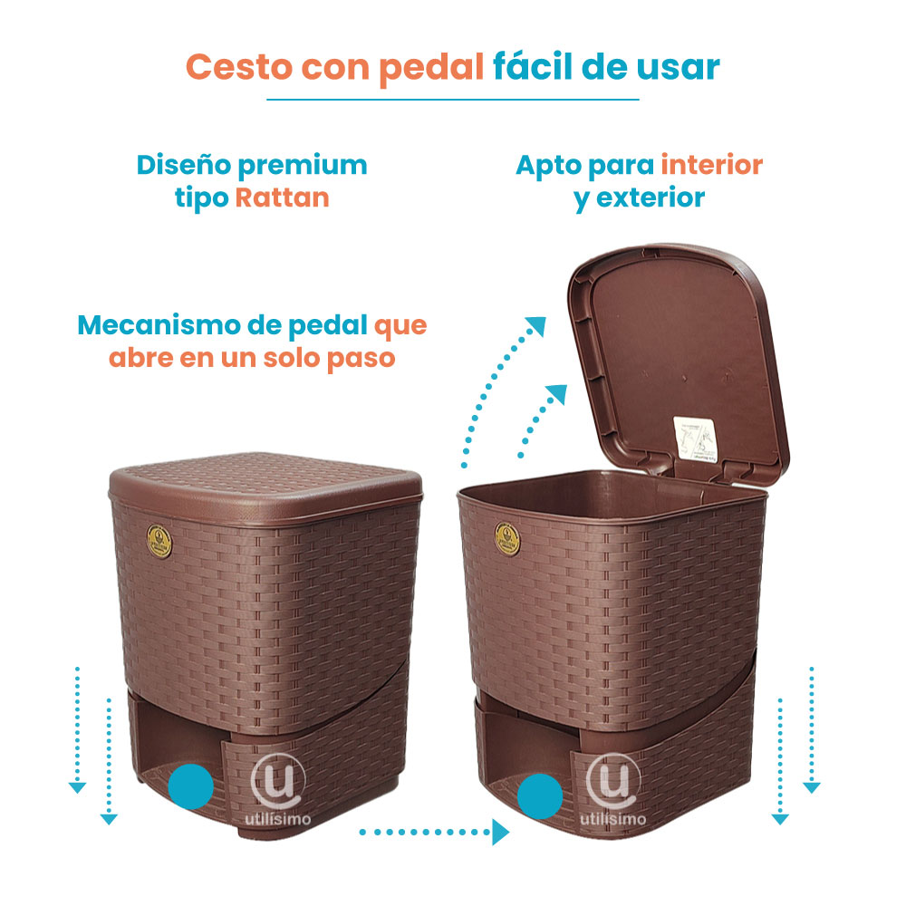 CESTO TIPO RATTAN CON PEDAL 15L LA ARDILLA | utilísimo® - Imagen 2