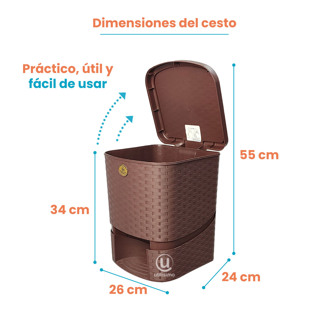 CESTO TIPO RATTAN CON PEDAL 15L LA ARDILLA | utilísimo® - Imagen 3