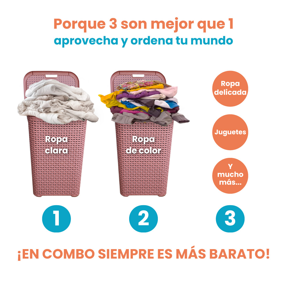 Combo 3 Canastas tipo Rattan Ropa con Tapa - Imagen 7