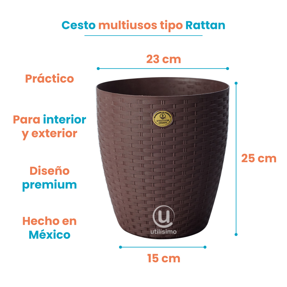 Cesto Papelero Tipo Rattan Redondo La Ardilla | utilísimo® - Imagen 3