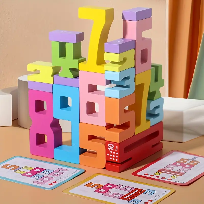Bloques construcción números educativos de madera - Imagen 7