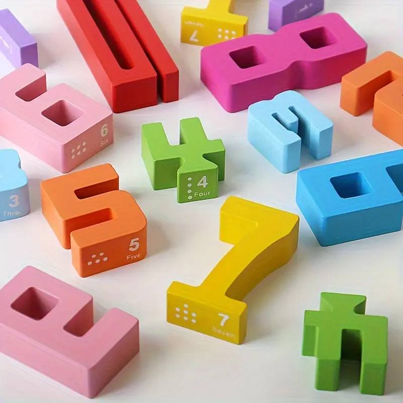 Bloques construcción números educativos de madera - Imagen 5
