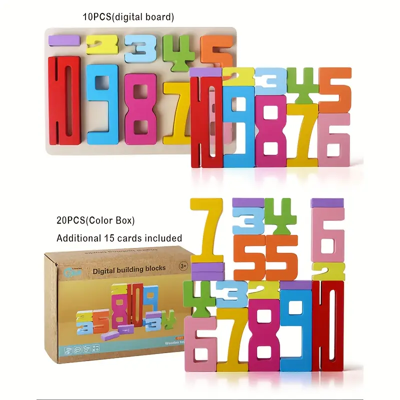 Bloques construcción números educativos de madera - Imagen 4