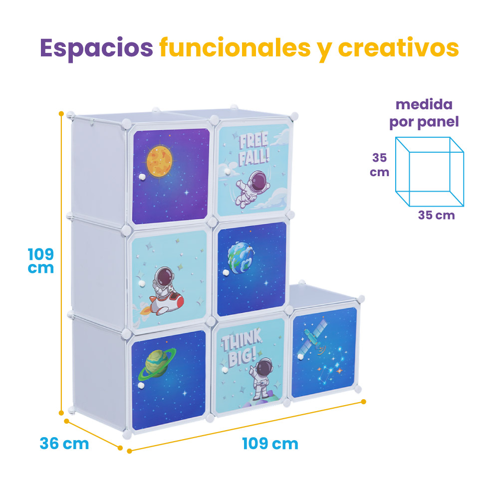 Closet infantil 7 cubos con perchero modular - Imagen 7