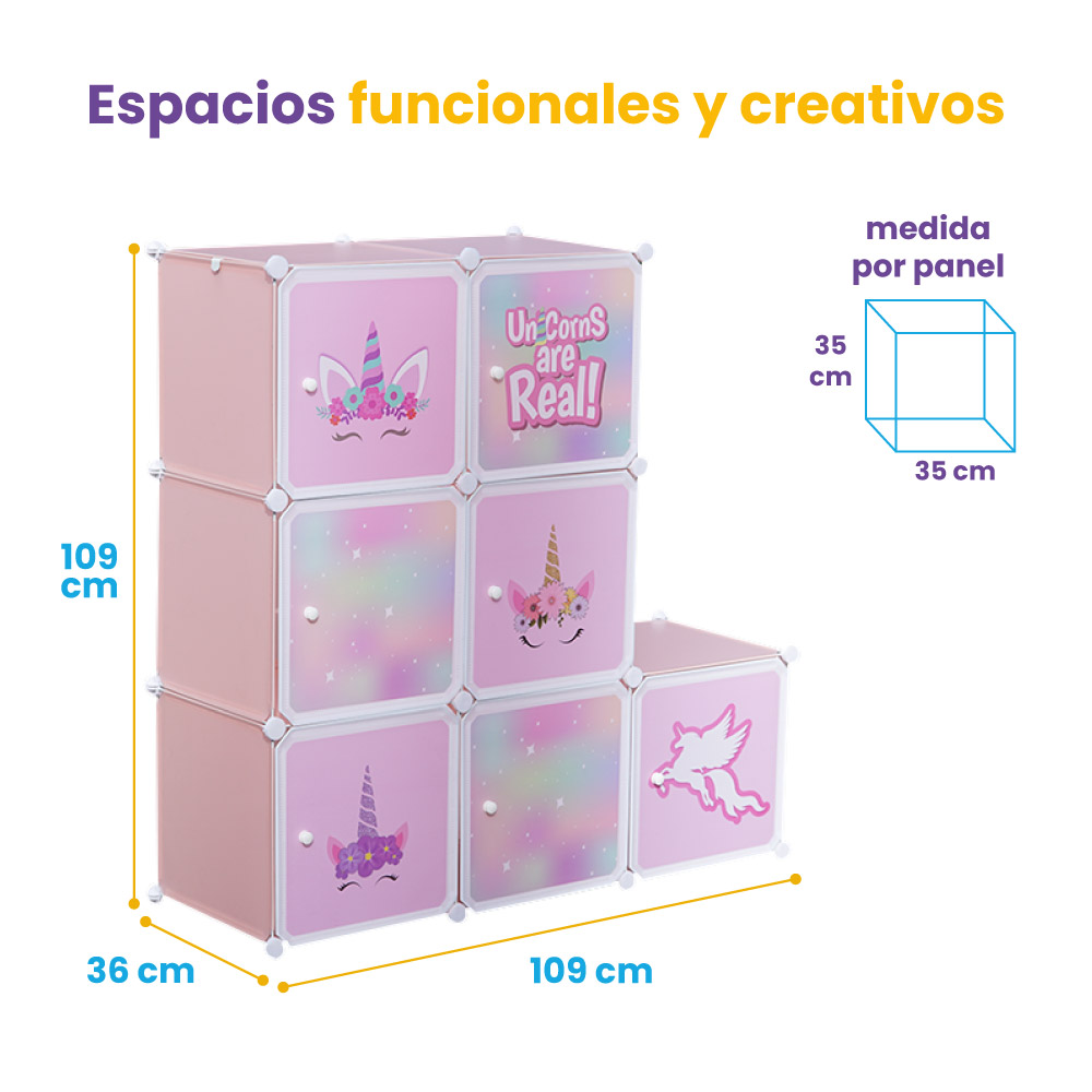 Closet infantil 7 cubos con perchero modular - Imagen 10