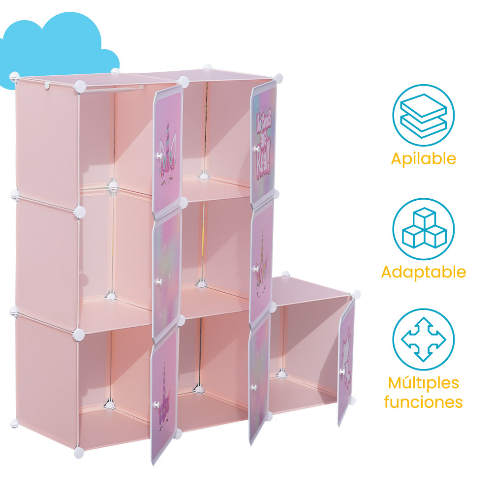 Closet infantil 7 cubos con perchero modular - Imagen 6