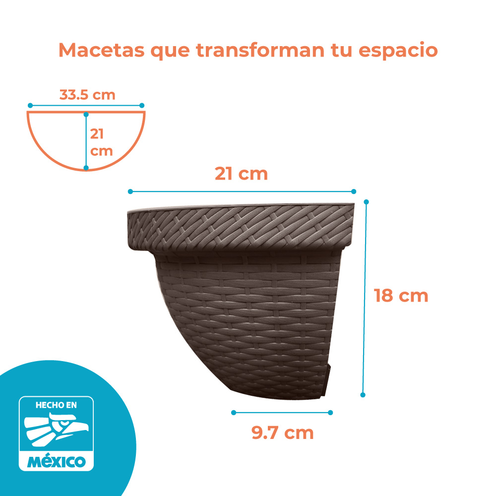 Maceta Rattan Pared Media Luna 5 Litros - Imagen 2