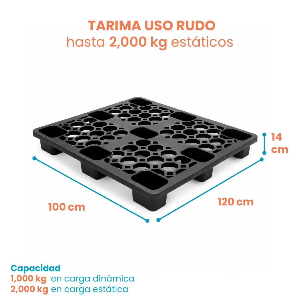 Tarima plástica One Way 120x100cm uso ligero 4 entradas - Imagen 3