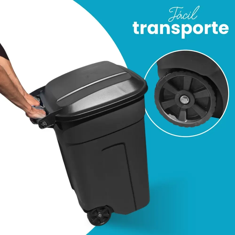 Combo 2 Botes Contenedores de Basura con Ruedas y Tapa Abatible 135 Litros Mod. Tacho - Imagen 5
