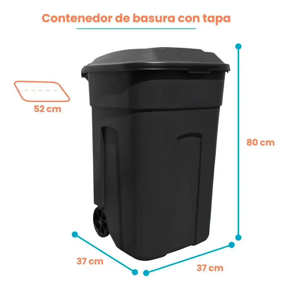 Combo 2 Botes Contenedores de Basura con Ruedas y Tapa Abatible 135 Litros Mod. Tacho - Imagen 2