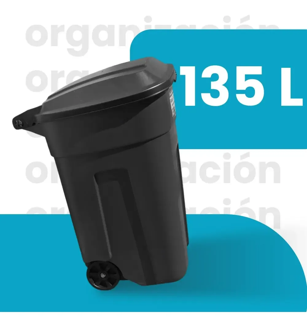 Combo 2 Botes Contenedores de Basura con Ruedas y Tapa Abatible 135 Litros Mod. Tacho - Imagen 7