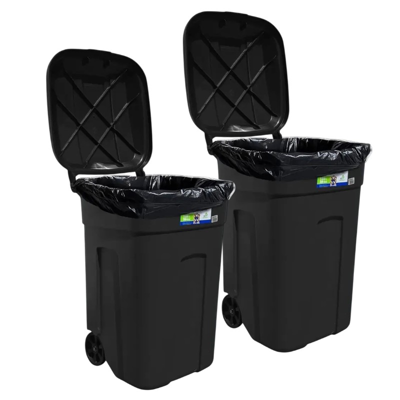 Combo 2 Botes Contenedores de Basura con Ruedas y Tapa Abatible 135 Litros Mod. Tacho