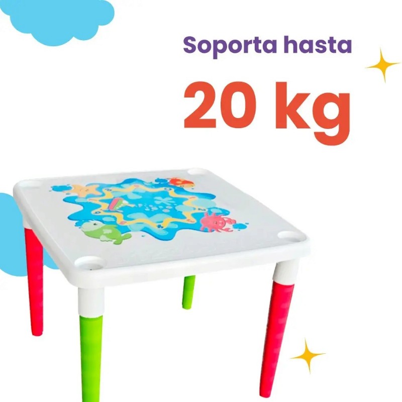 3 Mesas Infantiles Cuadrada La Ardilla con Diseño , Patas Desmontables - Imagen 4