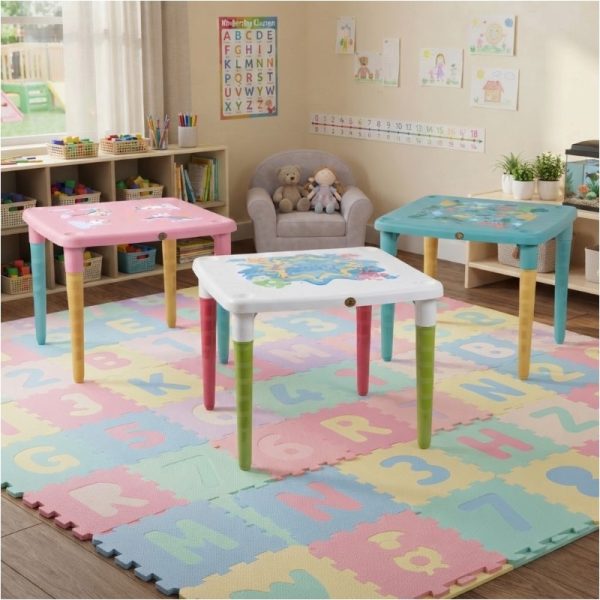 3 Mesas Infantiles Cuadrada La Ardilla con Diseño , Patas Desmontables