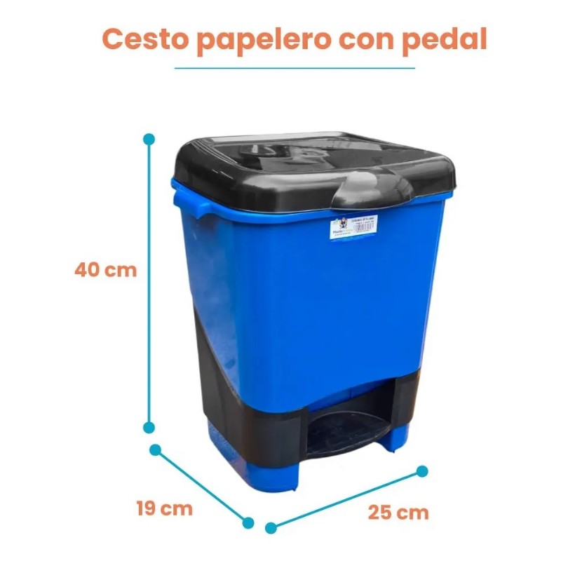 Combo Bote de Basura 135 Litros con Tapa y Ruedas + Cesto Papelero con Pedal, Plastic Trends Azul - Imagen 2