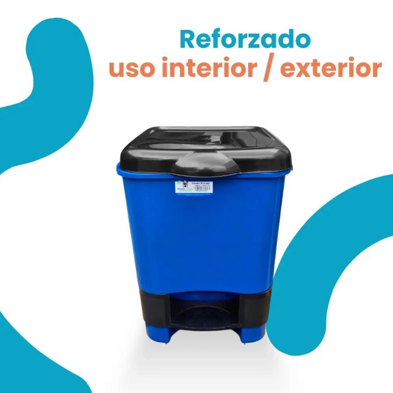 Combo Bote de Basura 135 Litros con Tapa y Ruedas + Cesto Papelero con Pedal, Plastic Trends Azul - Imagen 4