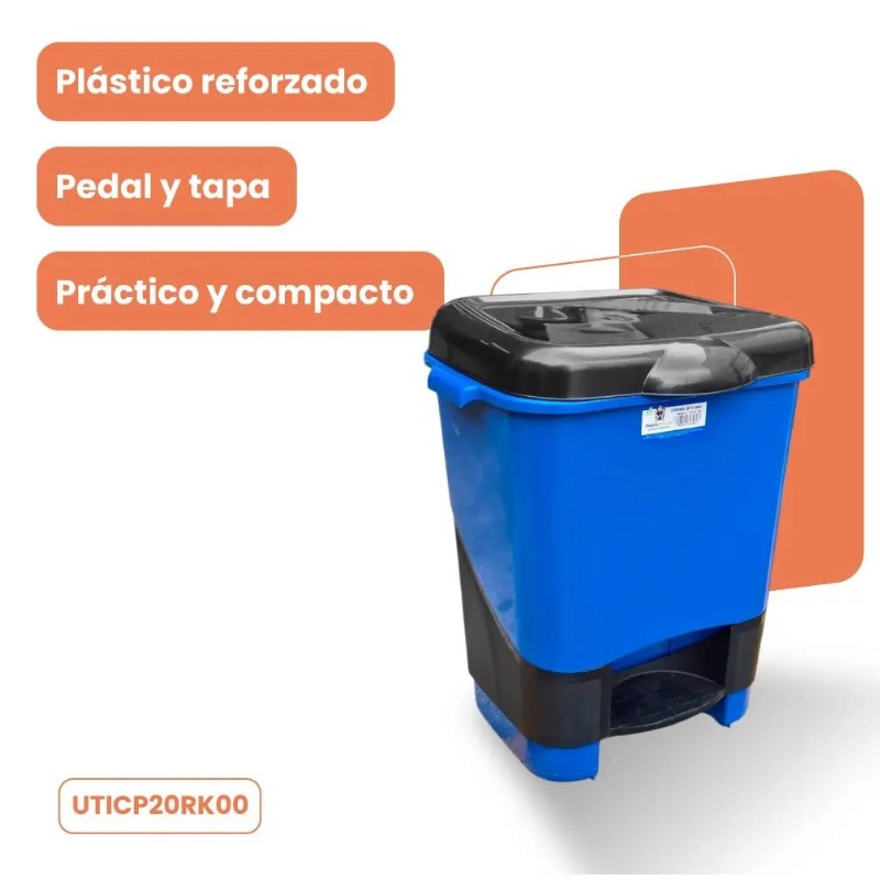Combo Bote de Basura 135 Litros con Tapa y Ruedas + Cesto Papelero con Pedal, Plastic Trends Azul - Imagen 5