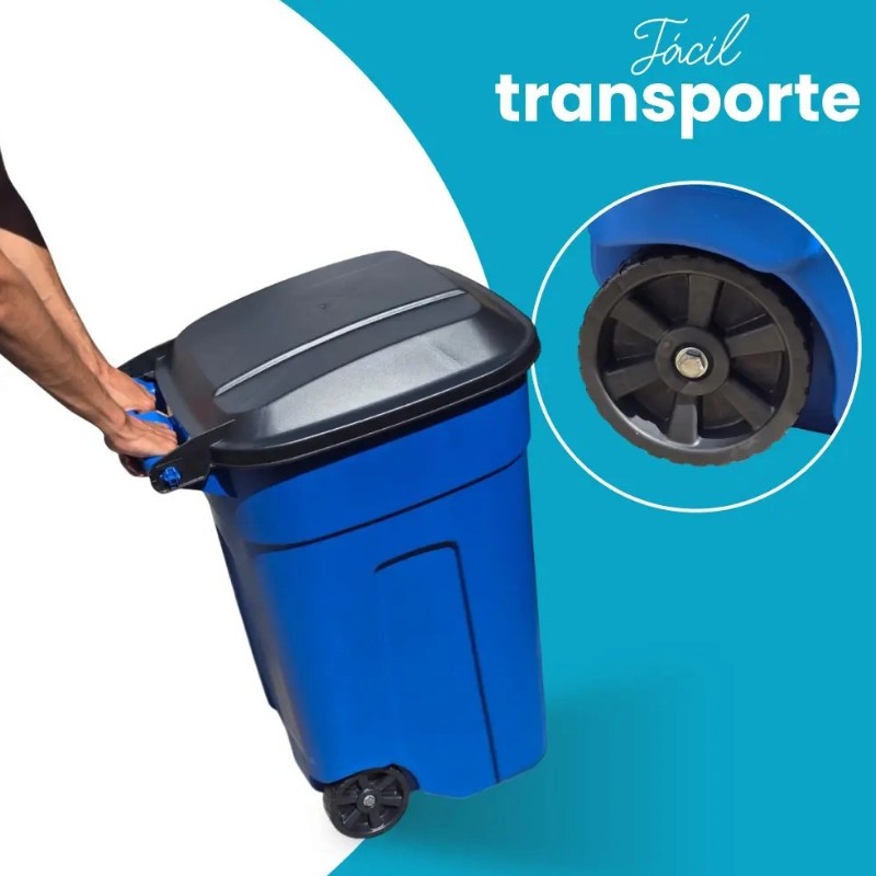 Combo Bote de Basura 135 Litros con Tapa y Ruedas + Cesto Papelero con Pedal, Plastic Trends Azul - Imagen 7