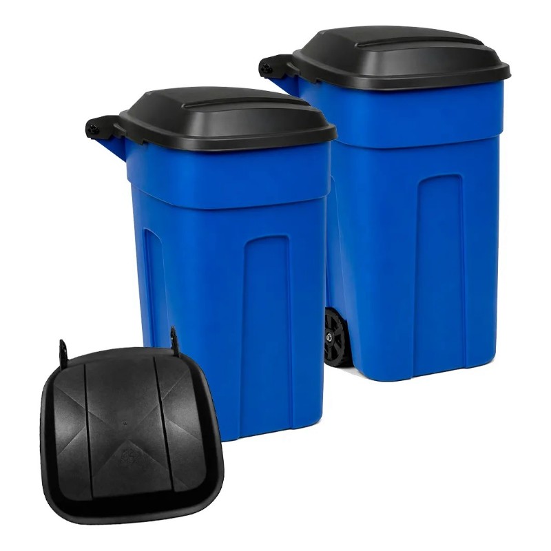 Combo 2 Botes de Basura 135 Litros con Ruedas, Tapa y Tapa de Repuesto Extra