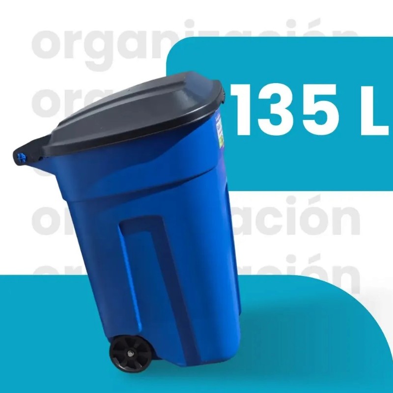 Combo 2 Botes de Basura 135 Litros con Ruedas, Tapa y Tapa de Repuesto Extra - Imagen 4