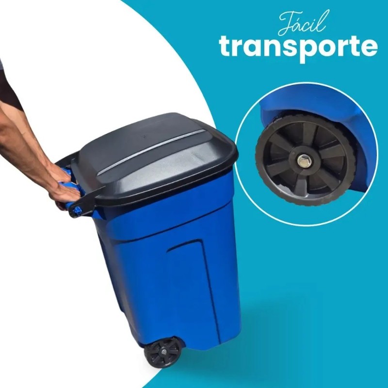 Combo 2 Botes de Basura 135L con Tapa y Ruedas, Azul y Negro + Tapa de Repuesto - Imagen 3