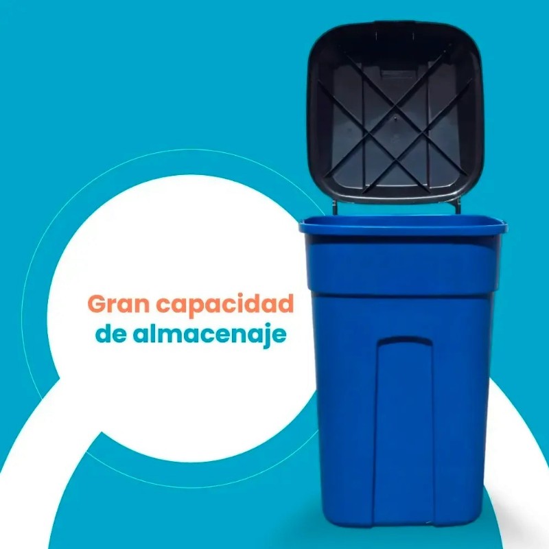 Combo 2 Botes de Basura 135L con Tapa y Ruedas, Azul y Negro + Tapa de Repuesto - Imagen 9