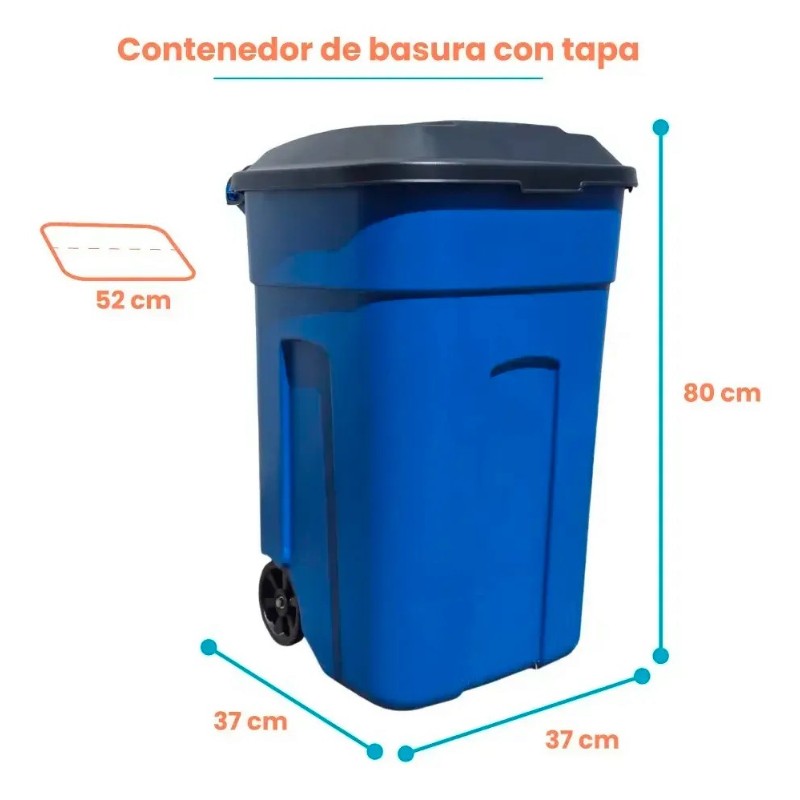 Combo 2 Botes de Basura 135 Litros con Ruedas, Tapa y Tapa de Repuesto Extra - Imagen 2