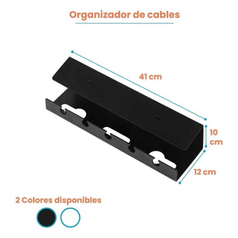 Combo 2 Organizadores de Cables Debajo del Escritorio, Blanco y Negro - Imagen 2